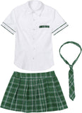 Oyolan Womens Schoolgirl Cosplay Uniform Outfits Short Sleeves Tie T-Shirt Pleated Plaid Skirt Sets