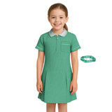 Girls Gingham School Dress, Kids Short Sleeve Zip up Check Print Pleated School Uniform Girls Summer Dress with Side Pockets and Hair Bobble, Ages 3-20