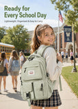 FIORETTO Lightweight School Backpack Womens, Cute School Bag for Teenager Girls, 15.6 Laptop Rucksack Backpack for School Casual Daypacks Travel Backpack for College Work Green 25L
