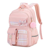 Girls Backpack, Kids Backpack for Girls School Bags with Pen Case, Bow Plaid Book Bag for Elementary Middle Primary High School College