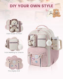LOVEVOOK Cute School Backpack for Girls Ages 7-16, Bookbag with Plush Bear & Clear Display Pocket, Fits 15.6 Inch Laptop & 40oz Tumbler, Back to School Backpack for Elementary & Middle School