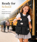 BECOJADDE Backpack School Bag for Women and Girls, 15.6" Laptop, Black 25L | Lightweight rucksack, Water-resistant, Padded shoulder strap, Detachable coin purse, Anti-theft pocket, College, Work, Travel
