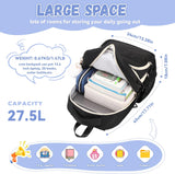 School Bag for Girls, Modern Contrast Color Kids Backpack for Primary High School Students, Fashion Bookbag Aged 6-12 with Furry Pom Pom