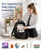 Kono School Bag for Boys Girls Teenager Black Backpack Lightweight Rucksack | 15.6 Inch Laptop Sleeve, Solid Colour Back to School Large Daypack, Ideal for College Work Travel and Daily Commuting