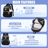 School Bag for Girls, Modern Contrast Color Kids Backpack for Primary High School Students, Fashion Bookbag Aged 6-12 with Furry Pom Pom