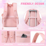 Girls School Backpack, Cute Kids Rucksack for Primary Secondary School, Kawaii Bookbag Aged 6-14 with Clear Heart Window & Pom Pom Charm