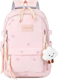 Makukke School Backpack for Girls, Cute Bowknot Aesthetic Bookbag with Laptop Compartment, Large Capacity College Daypack, Water Resistant Rucksack for Teens, High School (Pink)