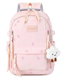 Makukke School Backpack for Girls, Cute Bowknot Aesthetic Bookbag with Laptop Compartment, Large Capacity College Daypack, Water Resistant Rucksack for Teens, High School (Pink)