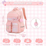Girls Backpack, Kids Backpack for Girls School Bags with Pen Case, Bow Plaid Book Bag for Elementary Middle Primary High School College