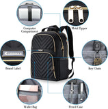 Backpack Women, 15.6 Inch School Backpack Girls Teenager, Laptop Backpack Stylish Daypack Waterproof for School, Uni, Travel, Work, Black