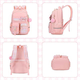 Girls Backpack, Kids Backpack for Girls School Bags with Pen Case, Bow Plaid Book Bag for Elementary Middle Primary High School College