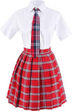 Elibelle Japanese Tartan Pleated School Uniform Cosplay Costumes with Socks Eyeglass Frame Set