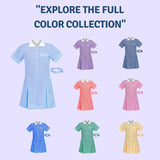 Pack of 3 Girls Summer Gingham Dress, Short Sleeves Pleated School Uniform Girls Dress, Zip Up Collared Neck with Front Pocket and Hair Bobble, Breathable Girl Summer Dress UK 3-20