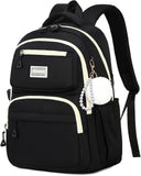 School Bag for Girls, Modern Contrast Color Kids Backpack for Primary High School Students, Fashion Bookbag Aged 6-12 with Furry Pom Pom