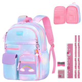 School Bags for Girls with Stationery Set, Refrigerator Door Kids Backpack Rucksack for Primary School, Lightweight Pink School Bag for 8-10 Years Old (Girls, Pink)