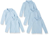 Amazon Essentials Girls and Toddlers' Long-Sleeve Interlock Polo Shirts, Multipacks