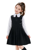 LOLANTA Girls Pleated Pinafore School Uniform Jumper Dress, Square Neck Sleeveless with Button Decoration, Anti-Wrinkle, 5-12 Years
