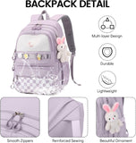 Amythe Girls Backpack, Kids School Bag with Cute Pendant, Purple | Elementary Middle Large BookBag for Teen Girls Grade 3-7, Lightweight Casual Daypack, Back to School / Travel, Fit Trolley