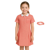 Girls Gingham School Dress, Kids Short Sleeve Zip up Check Print Pleated School Uniform Girls Summer Dress with Side Pockets and Hair Bobble, Ages 3-20