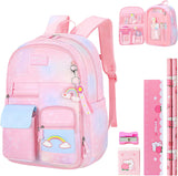 School Bags for Girls with Stationery Set, Refrigerator Door Kids Backpack Rucksack for Primary School, Lightweight Pink School Bag for 8-10 Years Old (Girls, Pink)