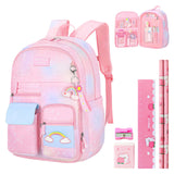 School Bags for Girls with Stationery Set, Refrigerator Door Kids Backpack Rucksack for Primary School, Lightweight Pink School Bag for 8-10 Years Old (Girls, Pink)