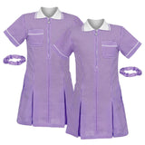 janisramone Girls' Gingham School Dress, 2 Pieces Short Sleeve Checked Pattern Summer Dress Zip Pleated School Uniform Girls with Side Pockets and Hair Scrunchie, Age 3-18