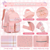 Girls Backpack, Kids Backpack for Girls School Bags with Pen Case, Bow Plaid Book Bag for Elementary Middle Primary High School College