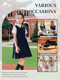 LOLANTA Girls Pleated Pinafore School Uniform Jumper Dress, Square Neck Sleeveless with Button Decoration, Anti-Wrinkle, 5-12 Years