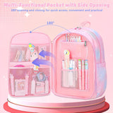 School Bags for Girls with Stationery Set, Refrigerator Door Kids Backpack Rucksack for Primary School, Lightweight Pink School Bag for 8-10 Years Old (Girls, Pink)