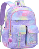 VIDOSCLA Cute Coloful Casual Daypack for Girls,Teens Elementary School Backpack,Primary Book Bags forTeens Gradient purple-L