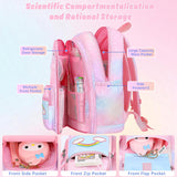 School Bags for Girls with Stationery Set, Refrigerator Door Kids Backpack Rucksack for Primary School, Lightweight Pink School Bag for 8-10 Years Old (Girls, Pink)