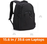 Amazon Basics 15.6-Inch Laptop Backpack, Water Resistant Rucksack for Business Travel, Work or School, Padded Shoulder Straps, Black