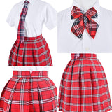 Elibelle Japanese Tartan Pleated School Uniform Cosplay Costumes with Socks Eyeglass Frame Set