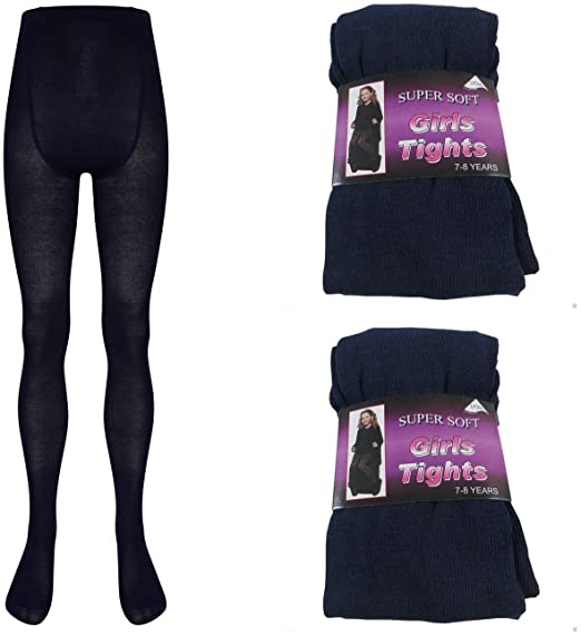 Girls Uniform Tights Leggings Pack Of 2 Girls Tights (3 To 14 Years) - Soft Cotton Rich Lycra School Tights Leggings Comfortable Fit, Black Navy Grey