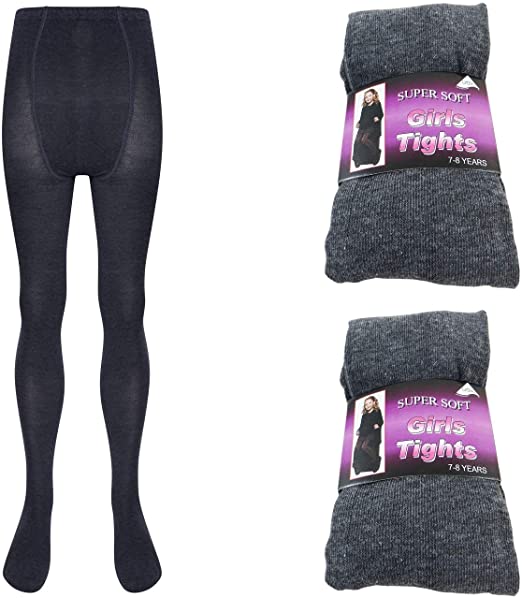 Girls Uniform Tights Leggings Pack Of 2 Girls Tights (3 To 14 Years) - Soft Cotton Rich Lycra School Tights Leggings Comfortable Fit, Black Navy Grey