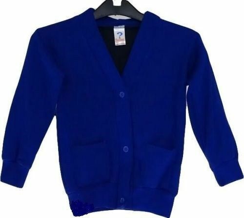 Kids Boys Girls School Uniform Knitted Cardigan V Neck Button UP Front Jumpers -Royal Blue