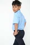 Blue Boys  Short Sleeve Shirt Kids School Uniform Polycotton Age 2-18 Years