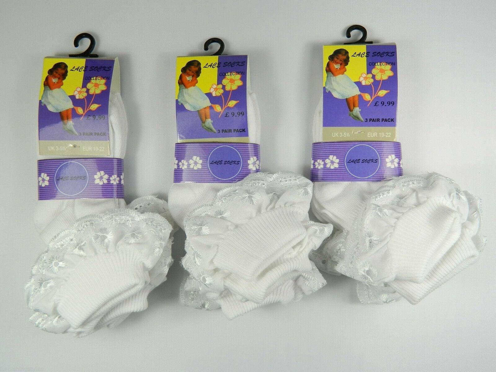 6 Pairs Kids Children Girls  Lace Frill Socks White  Soft Comfortable Polycotton