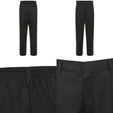 Boys Kids Black Half Elastic Waist Trousers School Uniform Trouser Pants
