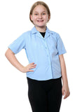 Kids Girls Poly Cotton Fabric Revere Collar Blouse School Uniform Shirts Blue Short Sleeve