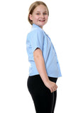 Kids Girls Poly Cotton Fabric Revere Collar Blouse School Uniform Shirts Blue Short Sleeve