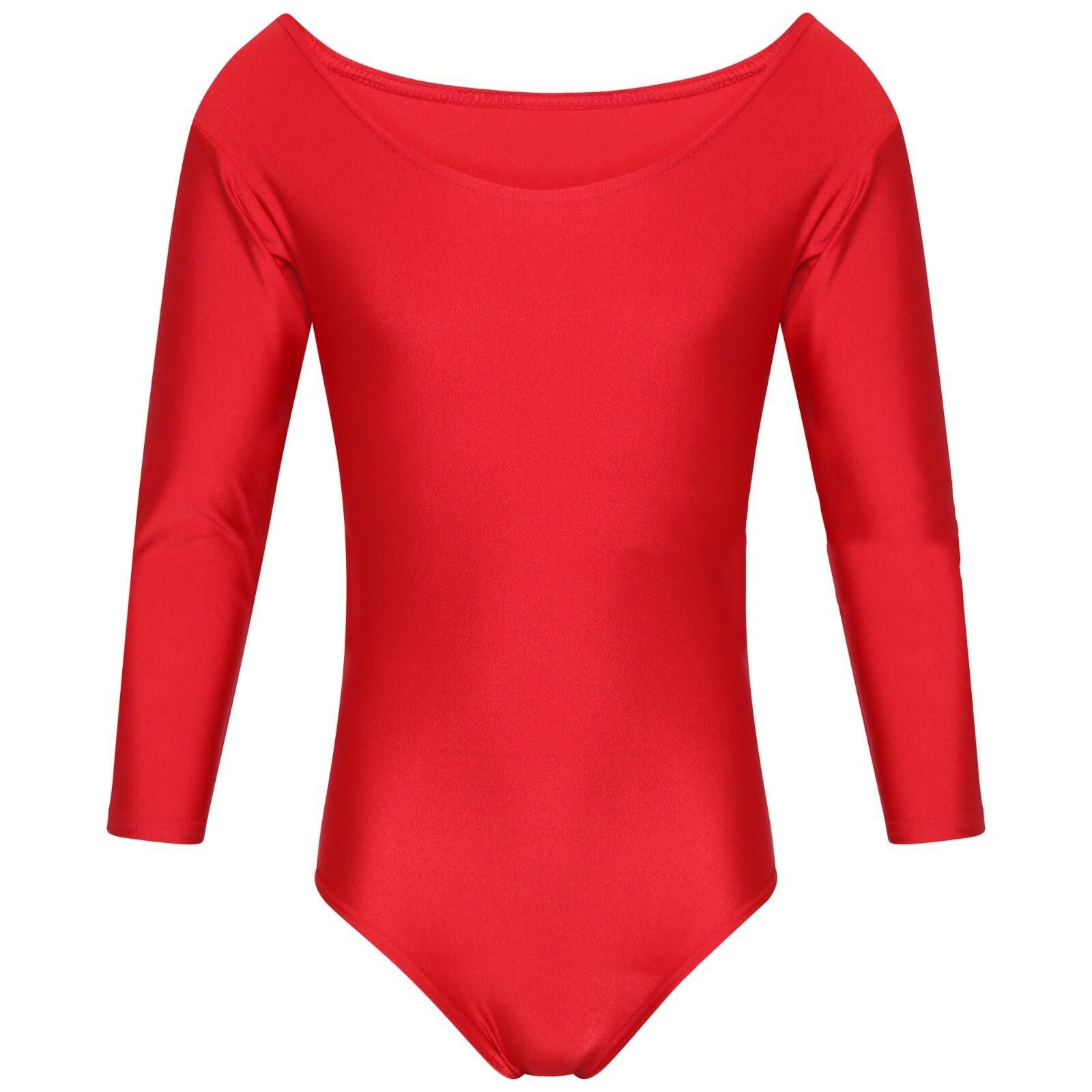 School Uniform Kids Girls Leotard Long Sleeve Sports Gymnastics Ballet Dance -Red Machine Washable