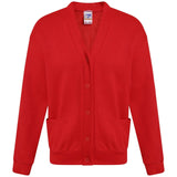 Machine Washabl Red School Uniform Fleece Cardigan Button Closure Front For Kids Children Girls Unisex