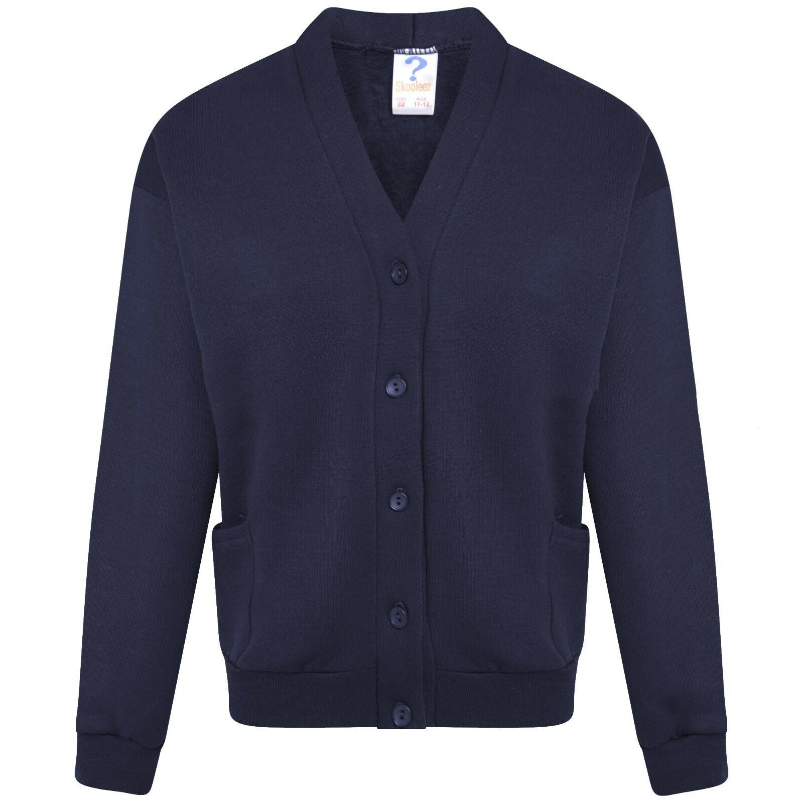Navy Blue Machine Washable School Uniform Fleece Cardigan Button Closure Front Blue Kids Children Girls Unisex