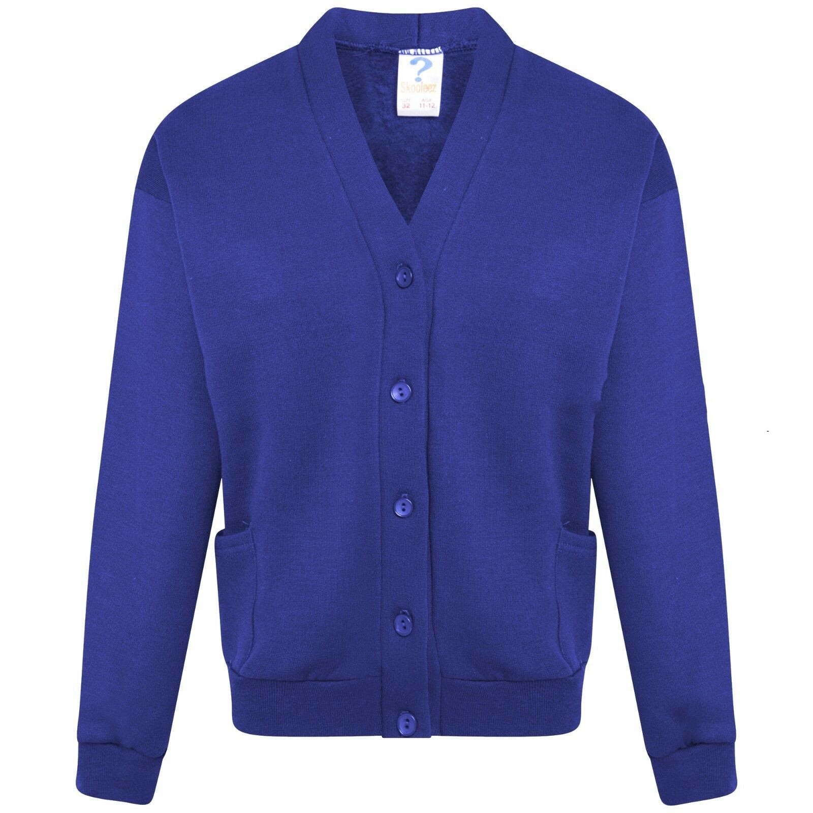 Royal Blue School Uniform Fleece Cardigan Button Closure Front Kids Children For Girls Unisex