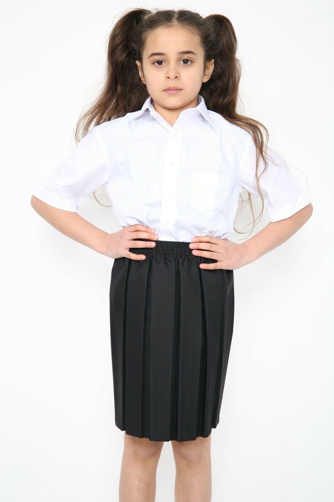 School Uniform Skirt Box Pleated Elasticated Waist -Black For Girls