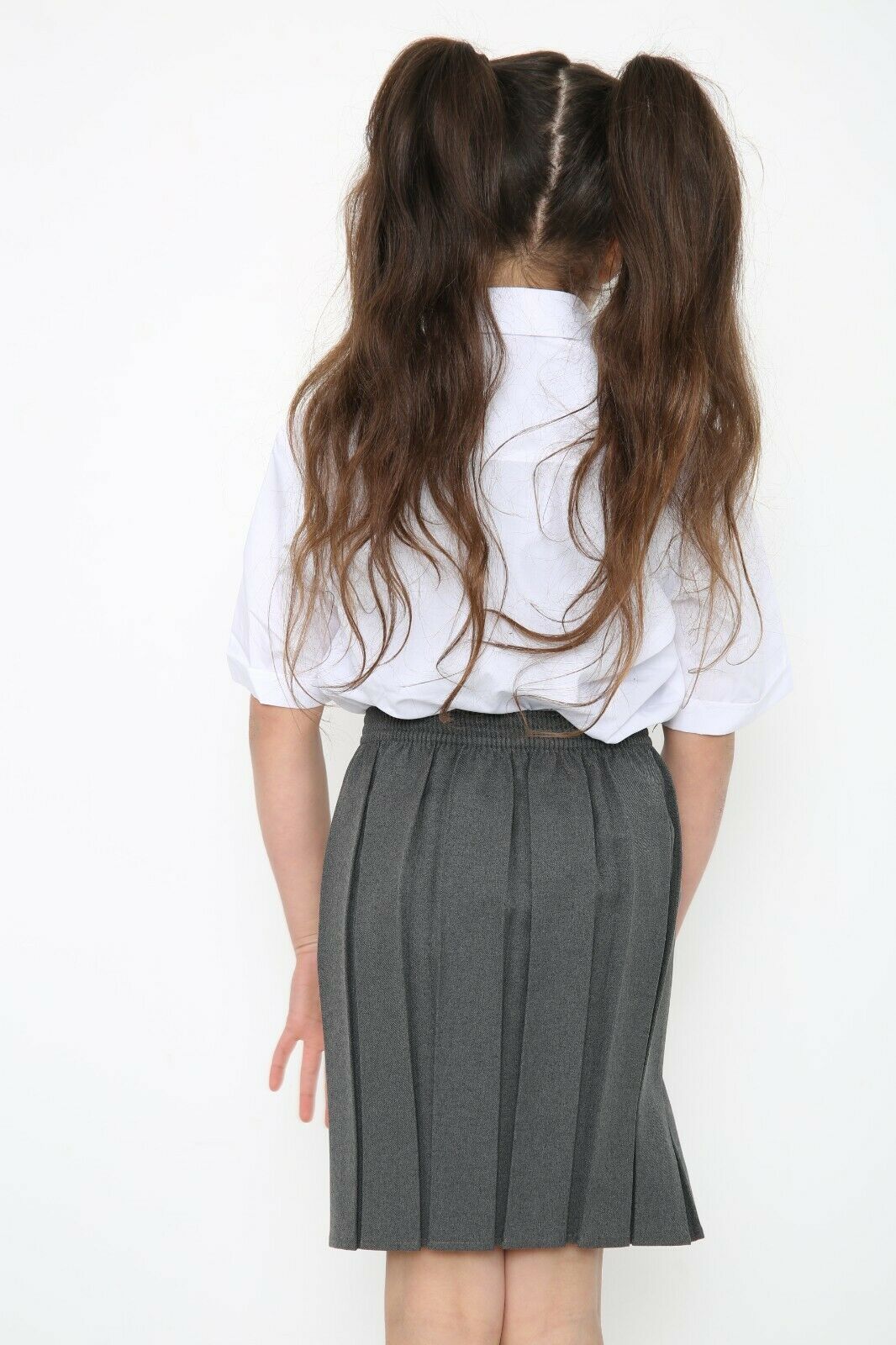 School Uniform Skirt Box Pleated Elasticated Waist -Grey For Girls