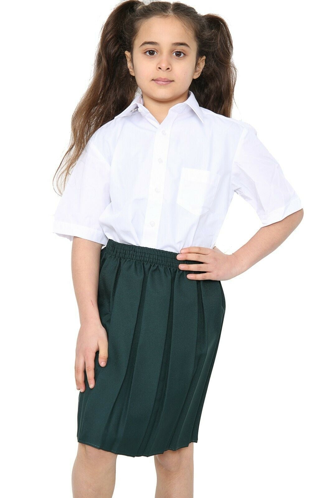 Uniform Skirt Box Pleated Elasticated Waist -Green Girls School