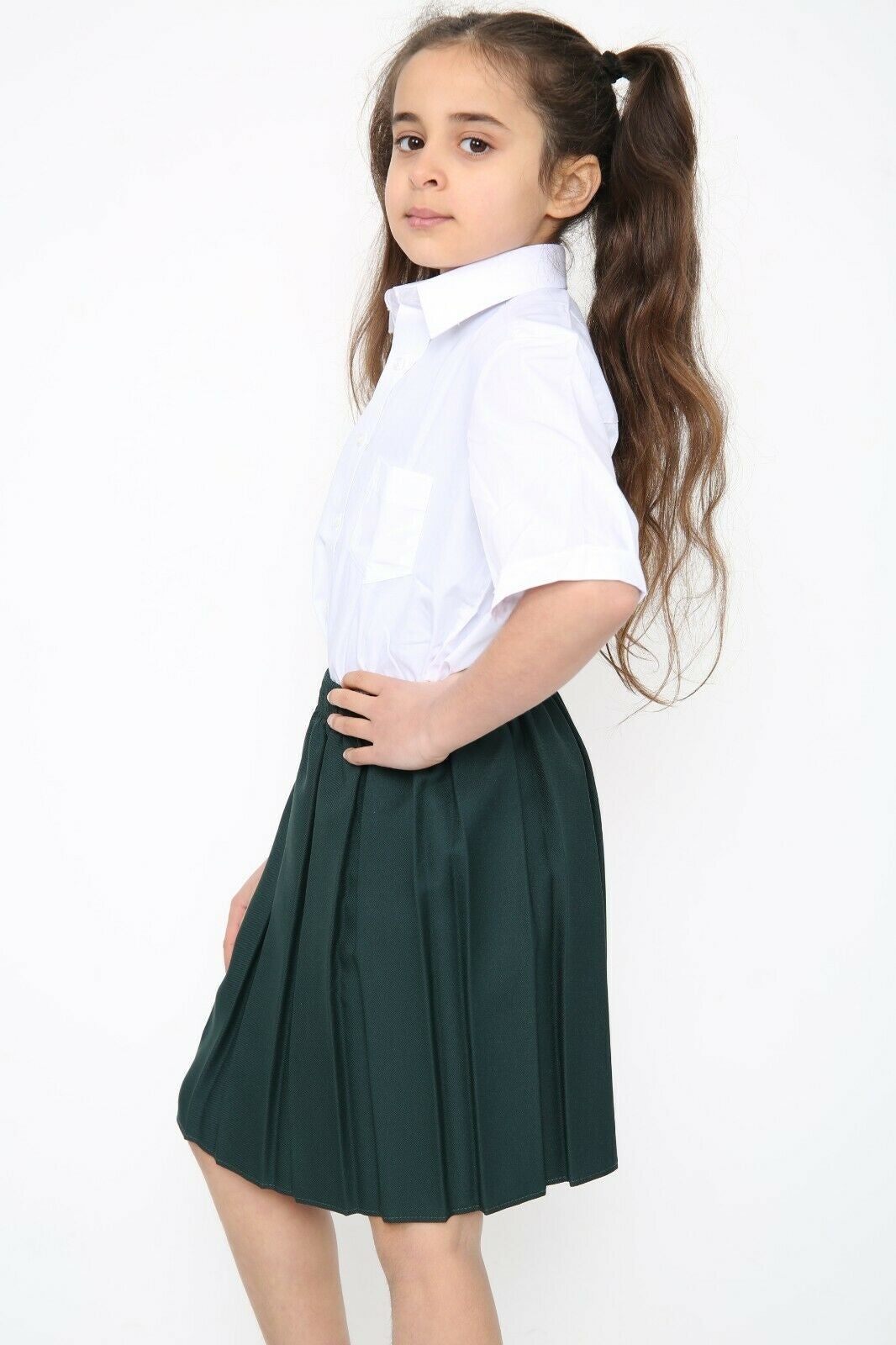 Uniform Skirt Box Pleated Elasticated Waist -Green Girls School