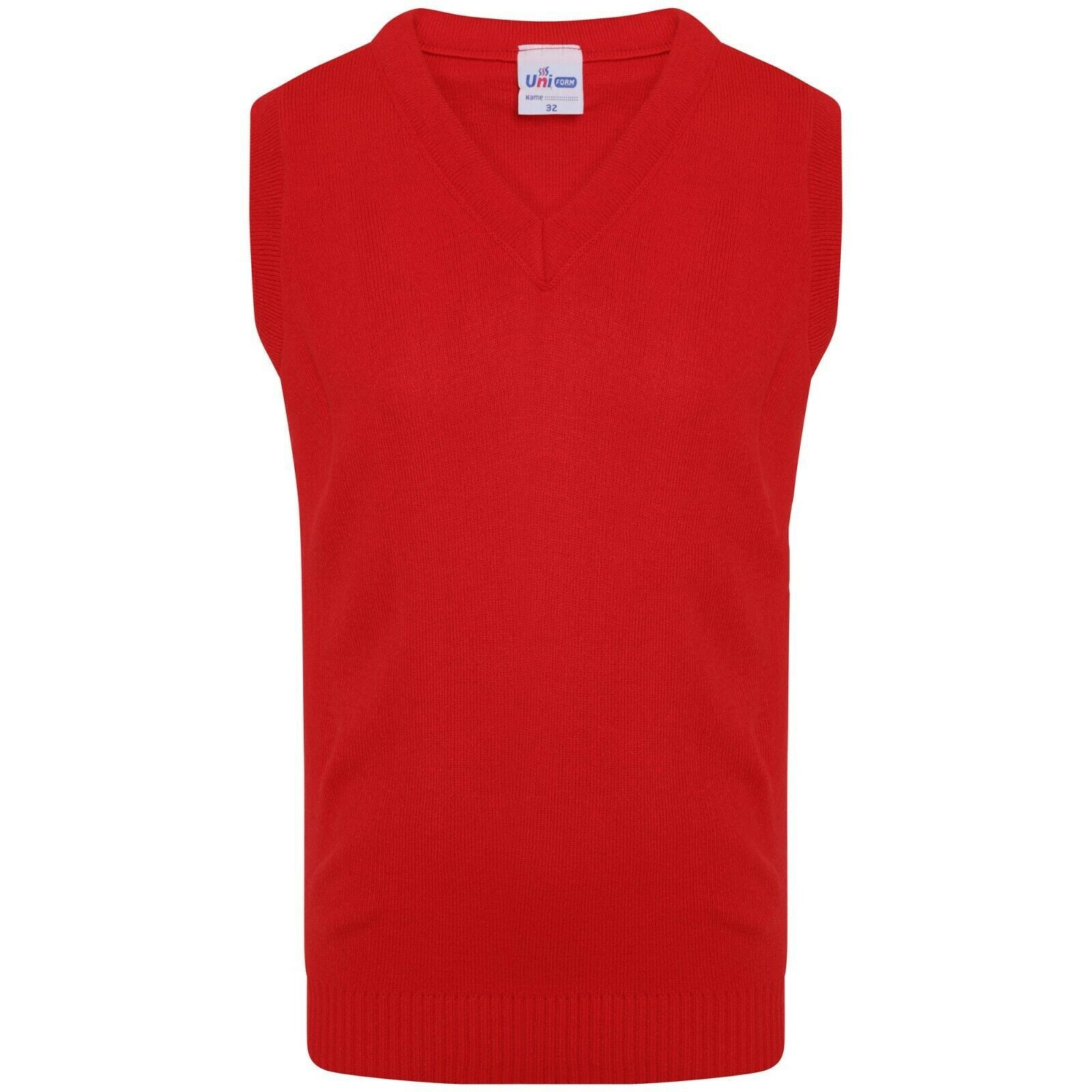 Unisex Boys Girls Kids V Neck School Uniform  Knitted Sleeveless Tank Top Jumper -Red